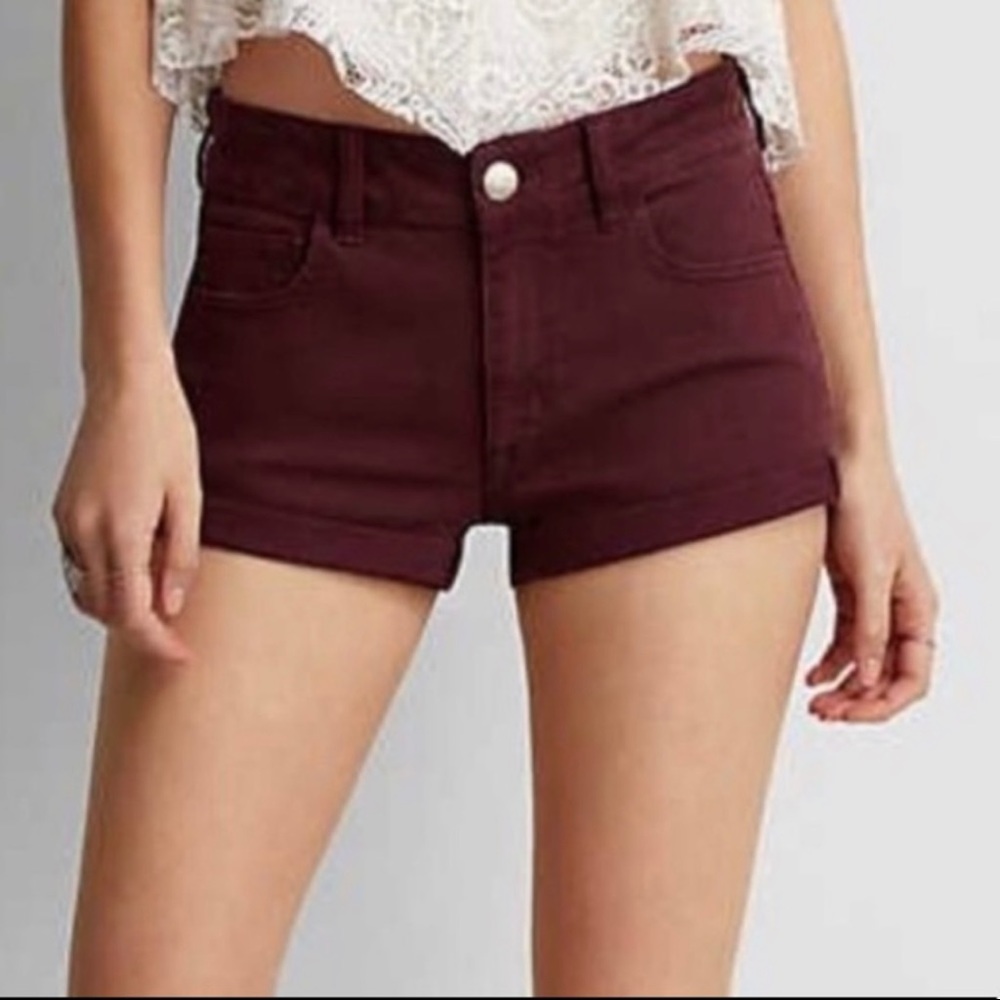 American Eagle Burgundy High Waist Shorts 4